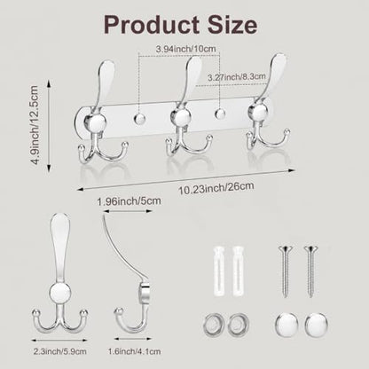 YUNISS Coat Rack Wall Mounted，3 Tri Stainless Steel Coat Hook for Coat Hat Robes Towel in Mudroom Entryway (Sliver, 1 Pack 3 Hook) - color: Sliver, size: 1 Pack 3 Hook