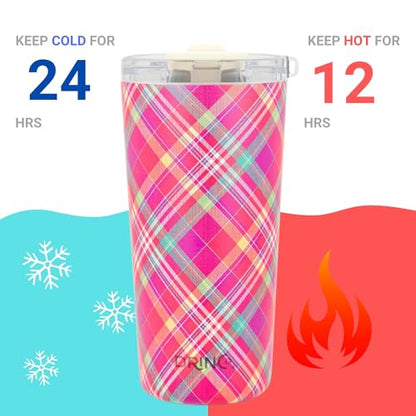 Drinco - 20 oz Stainless Steel Tumbler | Double Walled Vacuum Insulated Mug With Lid, 2 Straws, For Hot & Cold Drinks (20oz Madras Plaid) - color: 20oz Madras Plaid