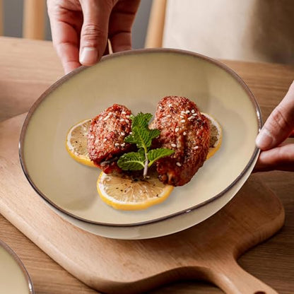 Herogo Dinnerware Sets for 6, 24pcs Stoneware Dinner Dish Set, Irregular Handmade Plates and Bowls Dishware, Crack and Scratch Resistant, Microwave & Dishwasher Safe, Cream Khaki - color: Cream Khaki, size: 6 Set (24pcs)