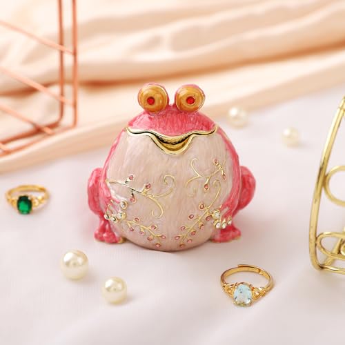QIFU Hand Painted Pink Frog Style Enamel Jewelry Trinket Box Hinged, Unique Gift for Family - style: Frog