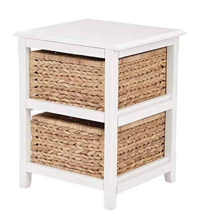 OSP Home Furnishings Seabrook Storage Tower with Solid Wood Frame and Natural Baskets, 2-Drawer, White Finish - color: White Finish, size: 2-Drawer