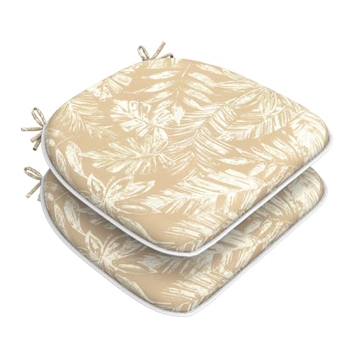 DYTXIII Set of 2 Outdoor Chair Cushions with Ties, Water Repellent Patio Chair Pads 17"x 16" for Outdoor Furniture, Round Corner Seat Cushions for Garden Yard Kitchen Tropical Leaf Oat - color: Tropical Leaf Oat, size: Pack of 2