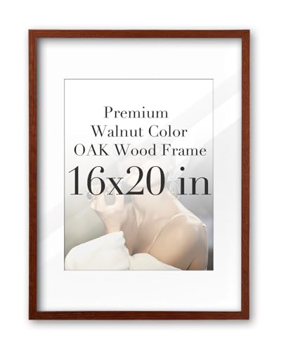iHery 16x20in Walnut Color OAK Wood Picture Frame with Mat Narrow Border | Premium Wood Frame with 2 Mats (11x14 & 16x20), Acrylic Glass, Thick Backboard, Minimalist Wall Display, 1Pack - color: Walnut, size: 16X20