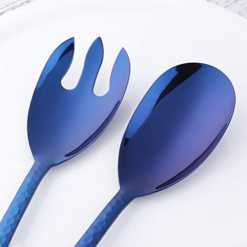 Salad Spoon and Fork Set, 12 Inch Stainless Steel Salad Server, Blue Large Serving Utensils, Dishwasher Safe, Pack of 2 - color: Blue