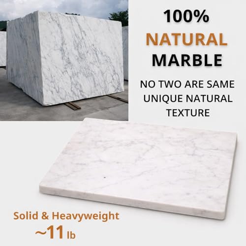 Marble Cheese & Pastry Cutting Board, 16 x 12 Inch, White | Natural Carrara Marble, Serving Tray, For Dough, Bread, Pizza, Charcuterie, Heavy, Non-Slip - color: White, size: 16"L x 12"W