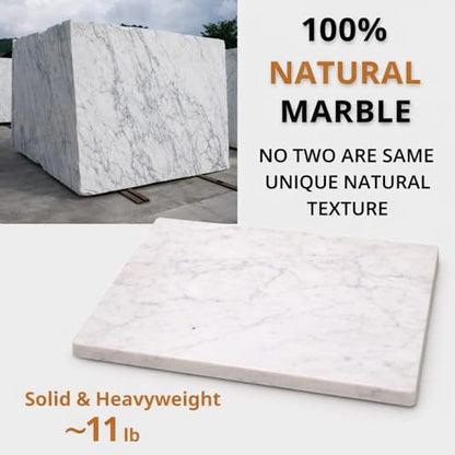 Marble Cheese & Pastry Cutting Board, 16 x 12 Inch, White | Natural Carrara Marble, Serving Tray, For Dough, Bread, Pizza, Charcuterie, Heavy, Non-Slip - color: White, size: 16"L x 12"W