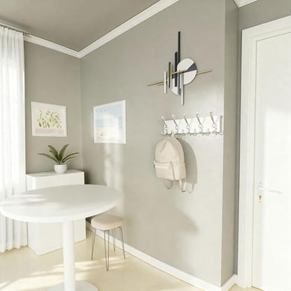 SKOLOO Creations White Solid Wood Wall Mounted Coat Rack, 5 Hooks, 16-7/8" Long - Kitchen, Mudroom, Entryway, Bathroom - Includes Mounting Hardware, Wall Coat Hanger, Towel Rack - color: Matte White Plates & Nickel Hook, size: 1 Item-5 Hooks