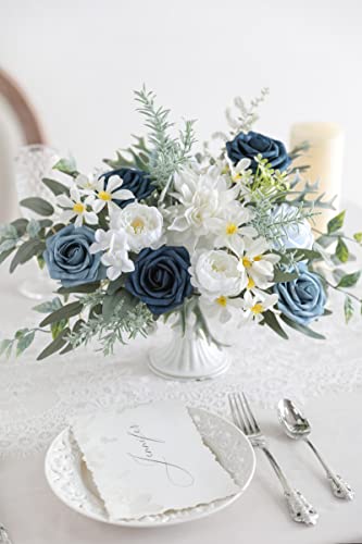 Serra Flora Fake Plant Filler Artificial Greenery Stems Combo Box Set 42pcs with 8 Kinds of Faux Greenery Picks for DIY Bridal Bouquets Wedding Floral Arrangement Table Centerpieces - color: Dusty Blue
