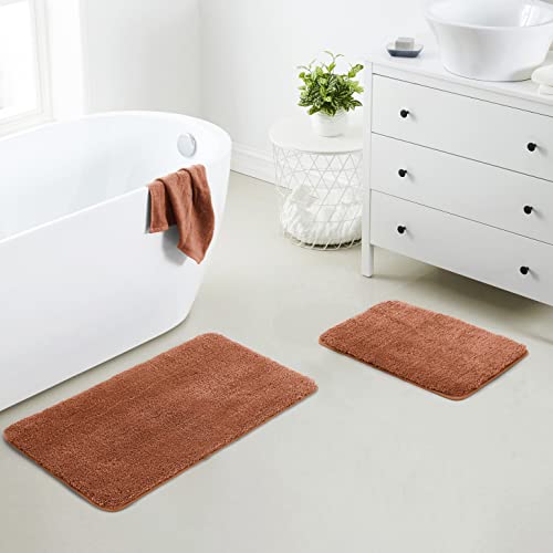 YHF Bathroom Rug Set 2 Piece, Extra Thick & Soft Microfiber Shaggy, Machine Washable Bath Mats, Absorbent Bath Rugs, Non-Slip Rubber Backing Bath Mat for Bathroom Floor, Tub and Shower, Rust - color: Rust, size: 2 Piece: 17" X 24" + 20" X 32" (Rectangular