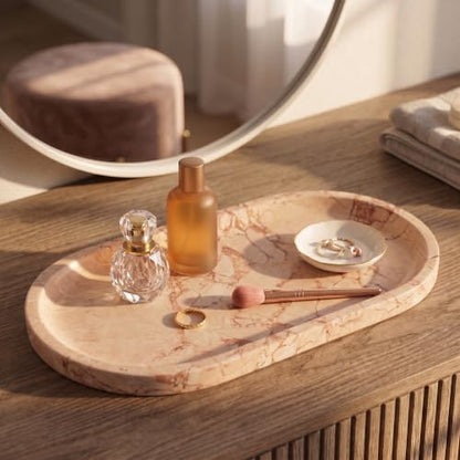 YKAJO Calacatta Viola Pink Oval Marble Tray, 11.8x5.9 Perfume Organizer | Honed natural stone; jewelry & trinket dish, ring & key holder, soap & candle catchall; bath counter, dresser, coffee table - color: Calacatta Viola Pink, size: 11.8" x 5.9" x 0.6"