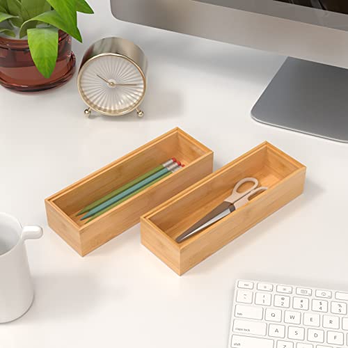 VeyFey Silverware Tray for Drawer, Stackable Kitchen Bamboo Drawer Organizer 9" x 3" x 2" Set of 2 - size: 9" x 3" x 2"