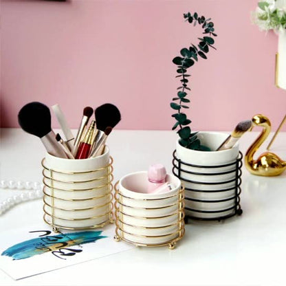 Spoon holder for Kitchen Countertop, Cutlery Flatware Caddy with Round Metal Bracket, Sturdy and Durable - color: White Gold, size: S