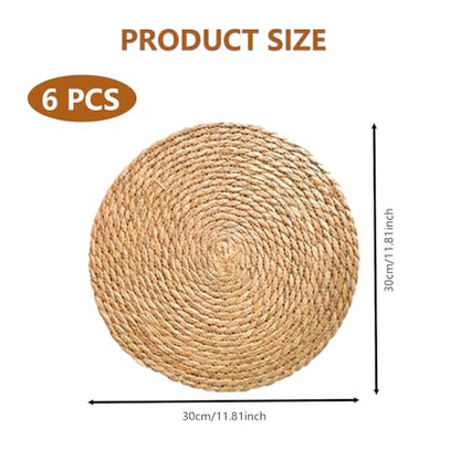 6 Pack 12 Inch Round Wicker Woven Placemats | Natural Water Hyacinth Braided Rattan Mats, Boho Farmhouse Style for Indoor & Outdoor Table Decor - size: 12 Inch Set of 6