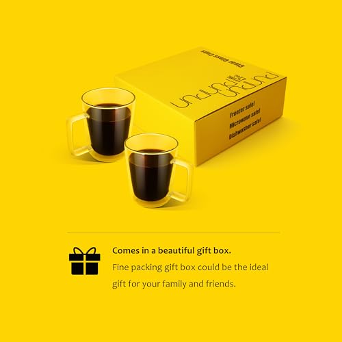 PunPun 16oz.480ml Clear Glass Mugs Large Coffee Mugs, Jumbo Insulated Double Wall Glasses, Premium Glasses Set with Big Handle, Iced Coffee Cup Set of 2 - color: 480ml / set of 2