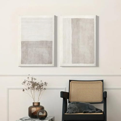 Gray Beige Abstract Wall Art Black Minimalist Line Art Gray Modern Artwork Abstract Painting Minimalist Beige Poster Modern Line Art Prints Neutral Minimalist Wall Art 16x24inx2 with Framed - color: Gray Beige Abstract Wall Art Framed