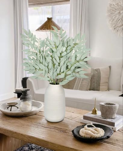 Faux Eucalyptus Stems Italian Ruscus Willow Eucalyptus Leaves 30” Long Fake Salix Leaves 6 Pack Silk Greenery Stems for DIY Bouquet Arrangements -Artificial Eucalyptus Stems - color: Italian Ruscus#1