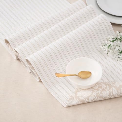 100% Cotton Table Runner 72x13 Inch, Reversible Printed Table Runner, Durable & Elegant for Dining Table, Wedding, Restaurant, Oeko-TEX Certified - Beige - color: Floral Printed Beige