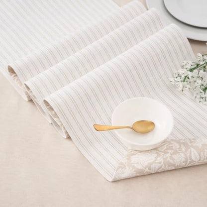 100% Cotton Table Runner 72x13 Inch, Reversible Printed Table Runner, Durable & Elegant for Dining Table, Wedding, Restaurant, Oeko-TEX Certified - Beige - color: Floral Printed Beige