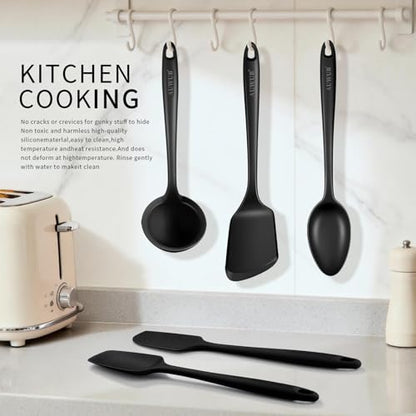 5PCS Silicone Kitchen Utensils Set, Heat Resistant Spatula Set | Cooking Tools Made of Food Grade BPA Free Silicone, Heat Resistant Design Protects Nonstick Cookware for Everyday Meals - color: Black