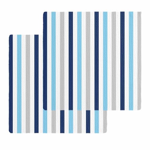 Kitchen Towels Set Navy Sky Blue Grey Stripes Waffle Weave Dish Towels 2 Pack Lines Striped Absorbent Quick Drying Hand Tea Towels for Kitchen Bathroom Cleaning Dish Cloths Gift 12x12 Inch - color: Gray Blue, size: 12"x12"
