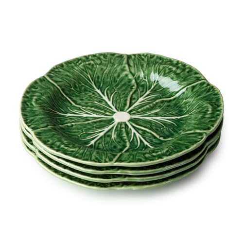 Le Jardin Green Cabbage Plates 3D SALAD/DESSERT PLATES, SET OF FOUR - 9" Sculpted Green Stoneware Leaf Plates – Seasonal Spring & Summer Tableware for Fresh, Nature-Inspired Dining