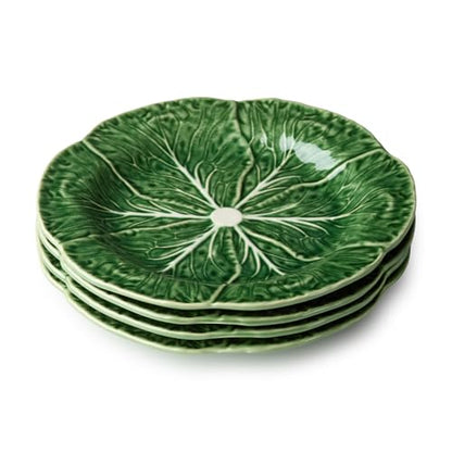 Le Jardin Green Cabbage Plates 3D SALAD/DESSERT PLATES, SET OF FOUR - 9" Sculpted Green Stoneware Leaf Plates – Seasonal Spring & Summer Tableware for Fresh, Nature-Inspired Dining