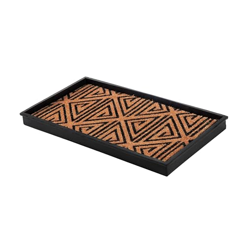 Anji Mountain Rubber Boot/Shoe Tray with Coir, Fits 2 Pair (24.5"" Wide), Tan and Black Tribal Insert (AMB0BT2F-013) - color: Tan and Black Tribal Insert, size: 24" x 14" x 1.5"