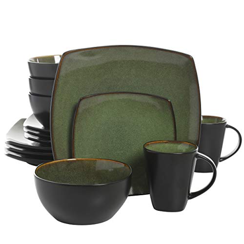 Gibson Elite Soho Lounge 16 Piece Dinnerware Set, Green - color: Green (Soho Lounge), size: Service for 4 (16pcs)