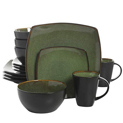 Gibson Elite Soho Lounge 16 Piece Dinnerware Set, Green - color: Green (Soho Lounge), size: Service for 4 (16pcs)