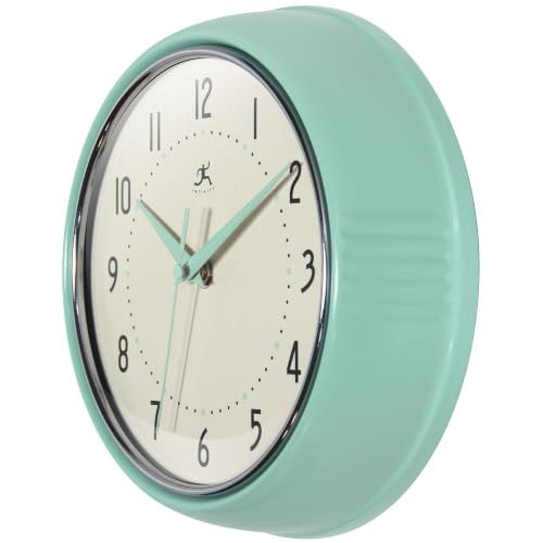 Infinity Instruments Retro Round Metal Wall Clock, Pastel Green, 9.5" - color: Pastel Green, size: 9.5 Inch