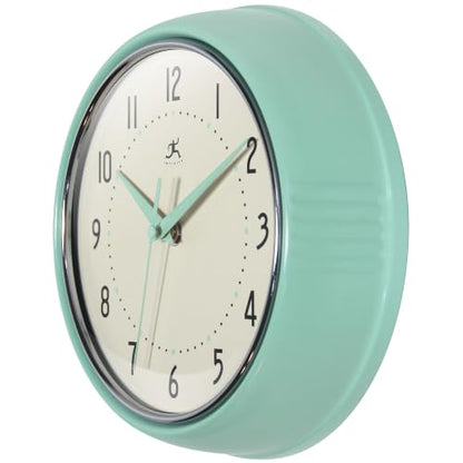 Infinity Instruments Retro Round Metal Wall Clock, Pastel Green, 9.5" - color: Pastel Green, size: 9.5 Inch