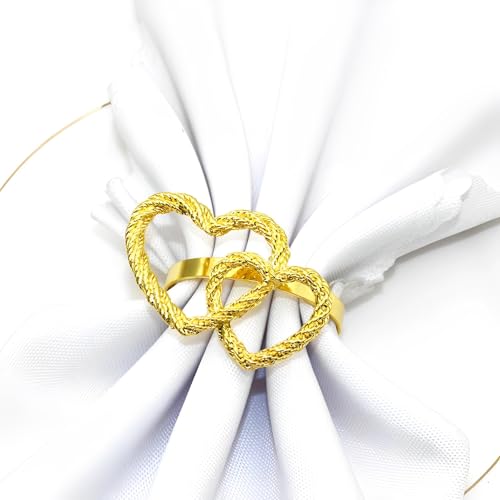 Napkin Rings Set of 6,Gold Heart Napkin Ring,Metal Alloy Heart Napkin Ring for Wedding, Dinner Party, Table Decor and Daily Use