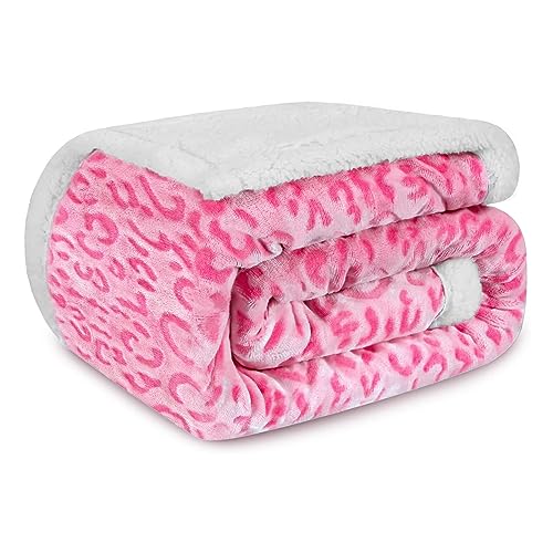 MACEVIA Sharpa Fleece Throw Blanket for Couch Fuzzy 3D Cheetah Blanket Thick Warm Reversible Cozy Comfy Super Soft Leopard Blanket for Bed Sofa 490GSM - Pink Leopard,50x60In - color: 3d Pink Leopard Print, size: Sherpa Fleece (50x60 IN)