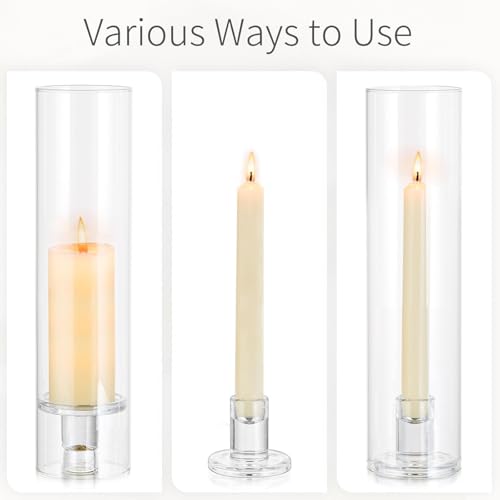 Hurricane Glass Candle Holders: 11.8" Tall Cylinder Cover Set of 10 | for 0.87" Taper, Windproof Chimney Cover, Clear Candlestick Holder for Wedding Table Centrepiece, Party, Birthday, Christmas - size: 11.8" H - 10 Pcs