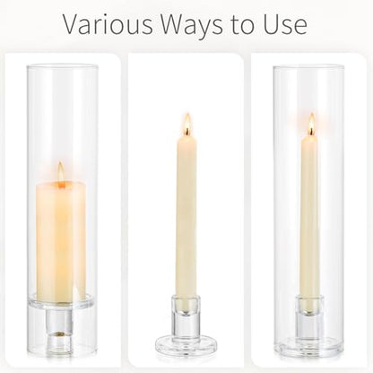 Hurricane Glass Candle Holders: 11.8" Tall Cylinder Cover Set of 10 | for 0.87" Taper, Windproof Chimney Cover, Clear Candlestick Holder for Wedding Table Centrepiece, Party, Birthday, Christmas - size: 11.8" H - 10 Pcs