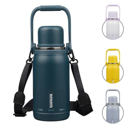 BJPKPK Stainless Steel Insulated Bottle with Handle & Strap, 27oz | Leak-proof vacuum insulation keeps drinks cold/hot for hours. BPA-free, dishwasher safe. Includes handle & strap. Navy Blue. - color: Navy Blue, size: 27 Ounces