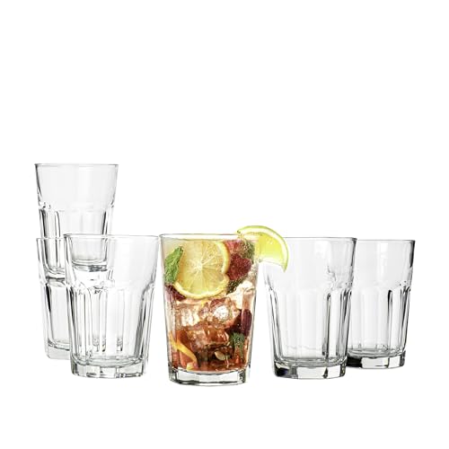 Vikko Drinking Glasses, 11.5 Ounce Glass Cups, Durable Glasses Drinking Set of 6, Stackable Water Glasses, Highball Glasses, Heavy Base Tumblers & Water Glasses, Dishwasher Safe Cups for Kitchen - style: 11.5 Ounce- Set of 6
