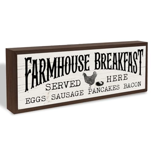 Kitchen Wood Sign, Farmhouse Breakfast Served Here Sign, Wall Tabletop Decoration, Sausage Decor, Rustic Home Decors for Kitchen, Dining Room Decors 9.5x3.1x1 inches - color: style 06
