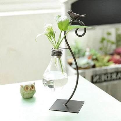 Hydroponic Vase, Retro Tabletop Plant Propagation with Metal Holder, Air Planter Plastic Bulb Vase for Home Garden Office Decoration