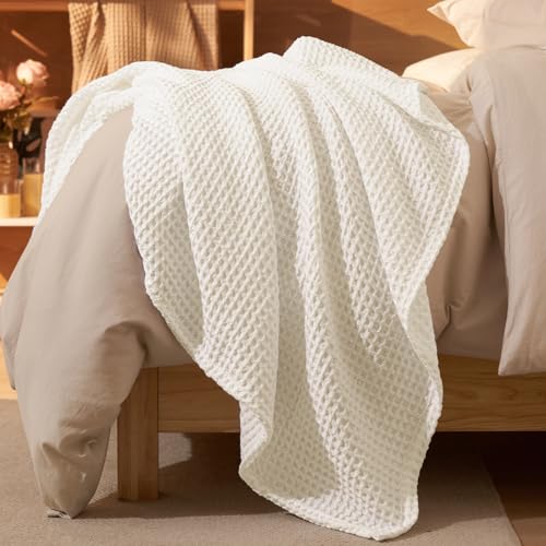 PHF Ultra Soft Waffle Weave Blanket Throw Blanket, Lightweight Breathable Cooling Skin-Friendly Throw for Spring Summer for Hot Sleepers，Aesthetic Home Decor for Bed Couch, Coconut White, 50"* 60" - color: Coconut White, size: Throw(50" x 60")