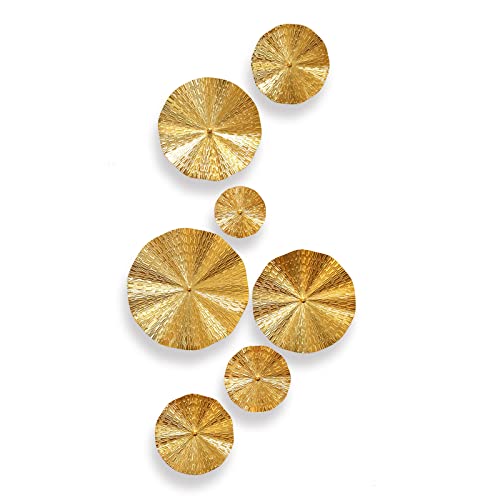 Gold Wall Decor for Living Room, 7PCS Metal Wall Art Plate Statement | 3D Metal Leaf Accent in 5 Sizes, Large Modern Artwork Hanging Decor for Bedroom, Hallway, Home Office, Bathroom & Kitchen - color: Gold