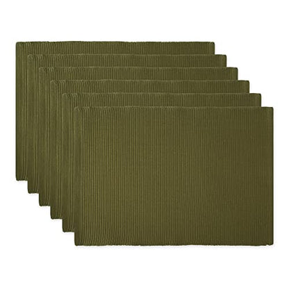 DII Basic Everyday Ribbed Tabletop 100% Cotton, Placemat Set, 13x19, Sage, 6 Piece - color: Vineyard Green, size: 13x19"