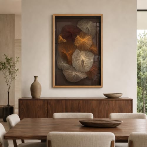 BrightA Large String Nail Thread Art 3D Floral Wall Hanging Sculpture | Hand crafted metal pin and fiber radial bloom panels with layered botanical geometry 27.5"x39.4" - color: Brown + Gold + Dark Red + Natural wood tone, size: 27.5"x39.4"