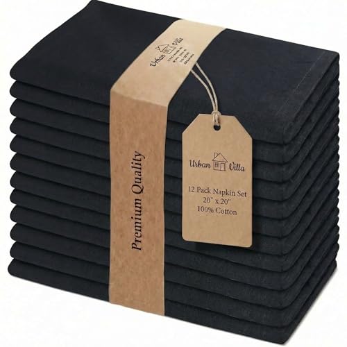Urban Villa Cloth Napkins Cotton 20x20 (Set of 12) Black - color: 019 Black, size: 20" x 20" (Set of 12)