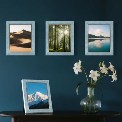 XUANLUO 8x10 Picture Frames Set of 4 Rustic Retro Photo Frame with HD Plastic Cover for Wall Mount and Tabletop Display Family Friends Wedding Gift - color: Blue-4pcs, size: 8 x 10 inch