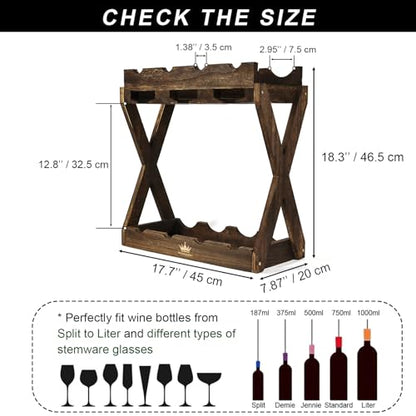3-in-1 Countertop Wine Rack with Glass Holder | Store 8 Bottles, 6 Stemware Glasses and Wine Tools, Durable Wooden Wine Bottle Holder, Elegant Home Decor