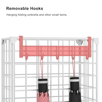 AWTATOS Umbrella Holder Entryway, Umbrella Stand Freestanding, White | Metal Square Umbrella Rack Organizer with a Removable Drip Tray, Hooks - color: White