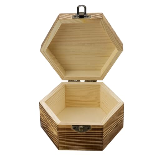 KUMGROT Hexagon Handmade Wooden Box with Hinged Lid & Swivel Cover | Vintage Keepsake Wood Storage Box for Discreet Jewelry Photos 5" x 4.5" 2.6" - style: Medium Hexagonal