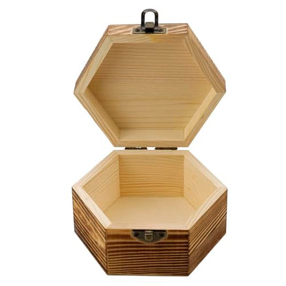 KUMGROT Hexagon Handmade Wooden Box with Hinged Lid & Swivel Cover | Vintage Keepsake Wood Storage Box for Discreet Jewelry Photos 5" x 4.5" 2.6" - style: Medium Hexagonal