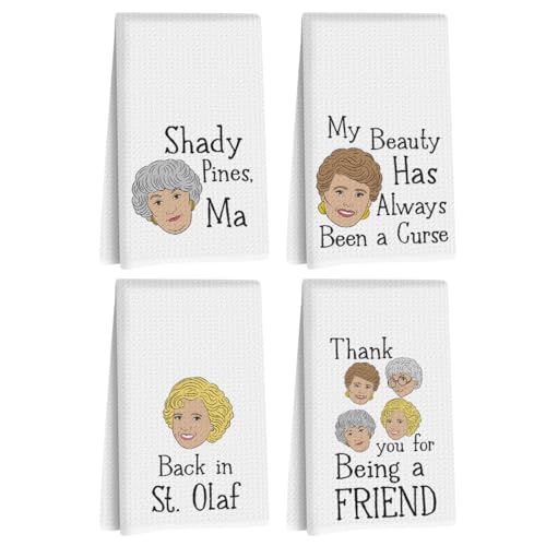 4 Pcs Golden Girls Kitchen Towels, Golden Girls TV Merchandise Hand Towels | Funny Waffle Weave Hand Towels for Kitchen Home Decor, Girl Gifts for Women Mom 24x14 Inch - color: Multi 1486